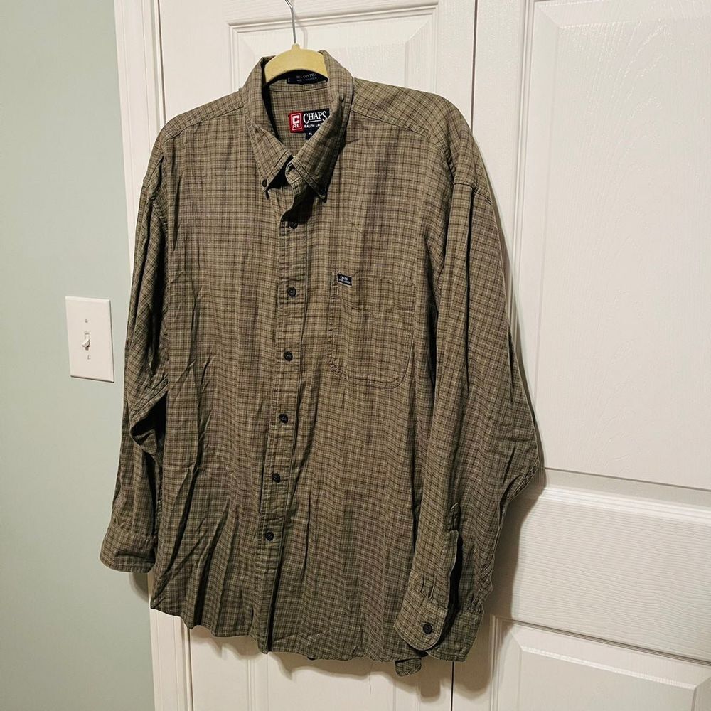 Chaps Ralph Lauren Mens Size XL Green Plaid Button Front Long Sleeve Shirt‎